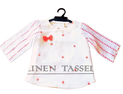 White Dress with Red Accents (Code: KS00141) Size: 2-3years