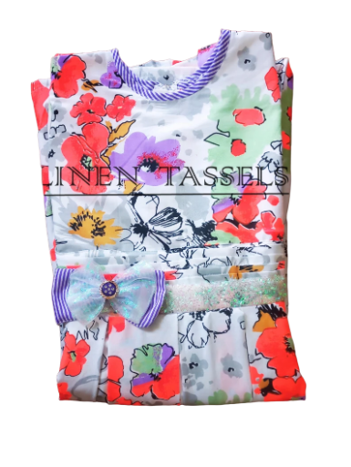 Girls' Floral Print Dress (Code: KC00171) Size: 6-7 years