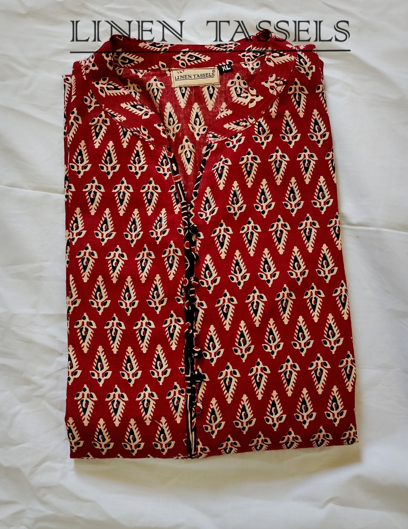 Red Printed Cotton Kurta(Code:KW00187) Size: XL