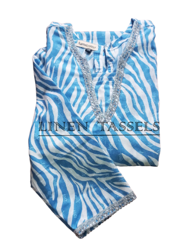 Blue Zebra Print Blue and white Cotton Kurta Code:(KW00172) Size (XL)