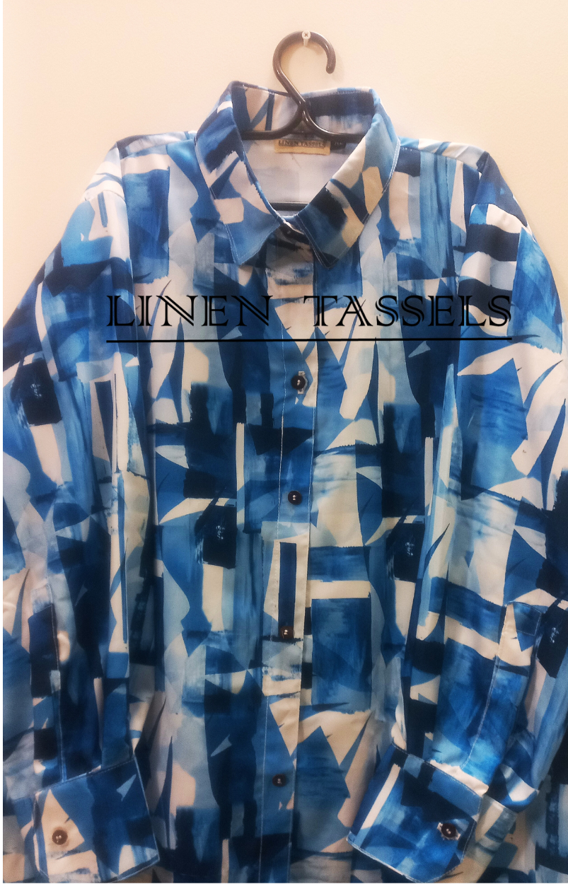 Blue Abstract Print Women Shirt  Style kurti (Code:KW00178) Size: XL