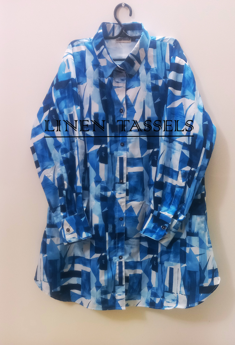 Blue Abstract Print Women Shirt  Style kurti (Code:KW00178) Size: XL