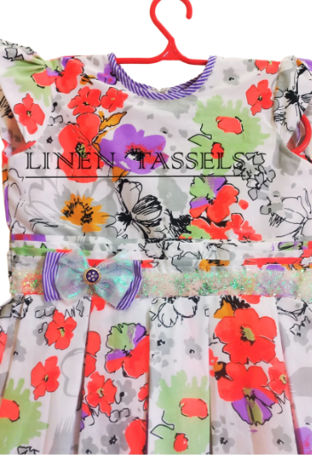 Girls' Floral Print Dress (Code: KC00171) Size: 6-7 years