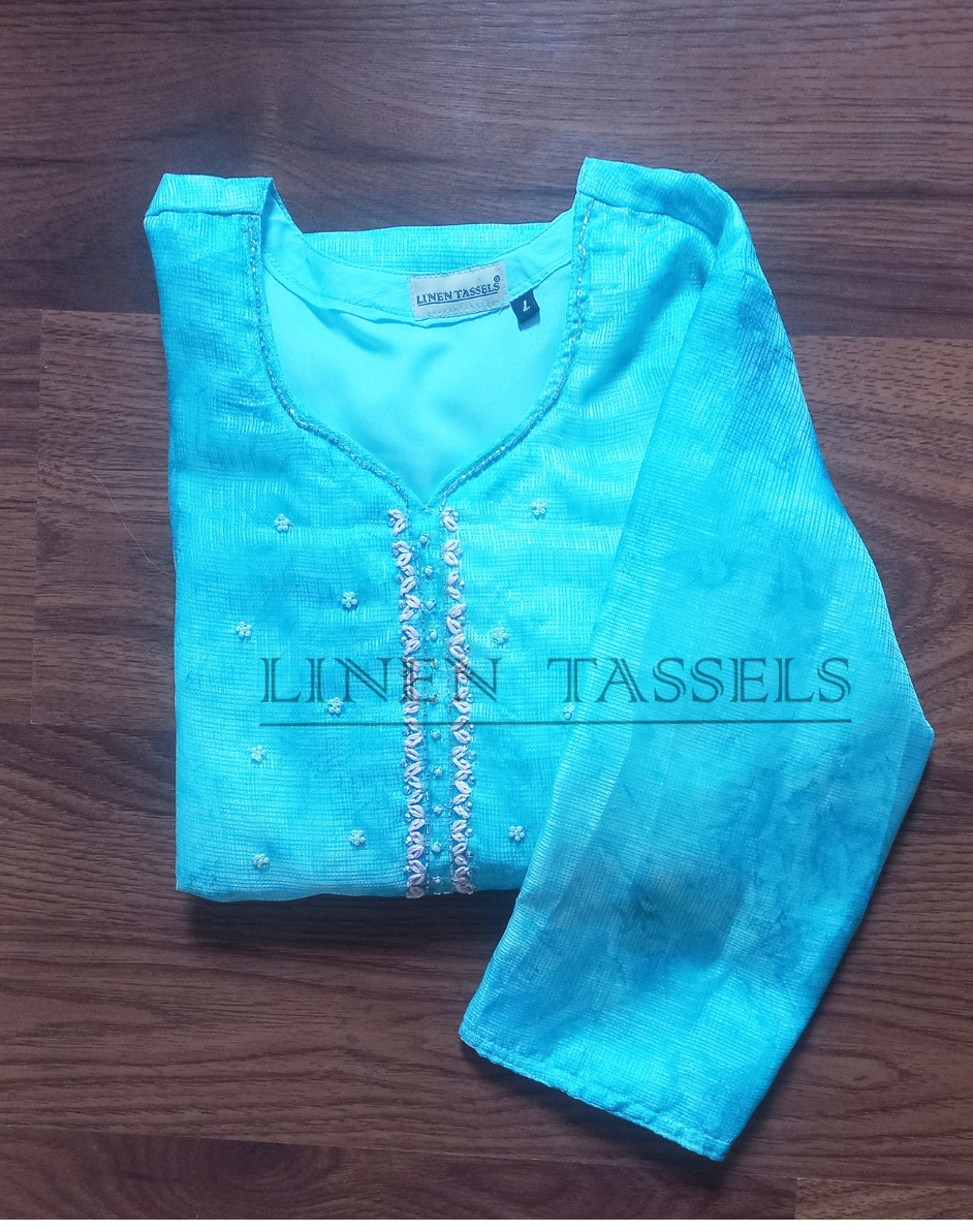 Turquoise Silky Kota Kurta (Code:KW00180) Size :(L)