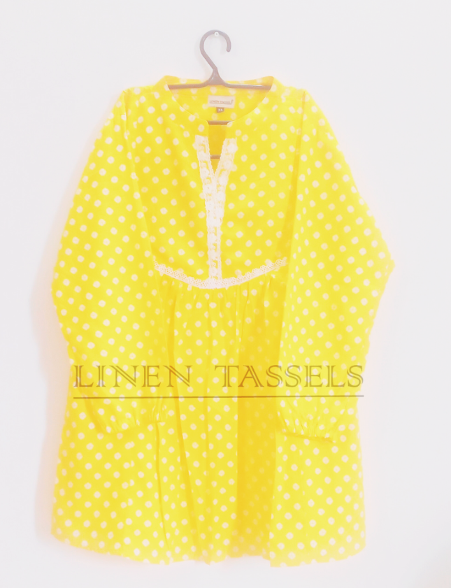 Yellow printed short kurta (Code: KWS00175) Size: Chest 38(XL)