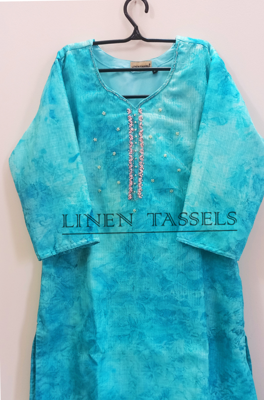 Turquoise Silky Kota Kurta (Code:KW00180) Size :(L)
