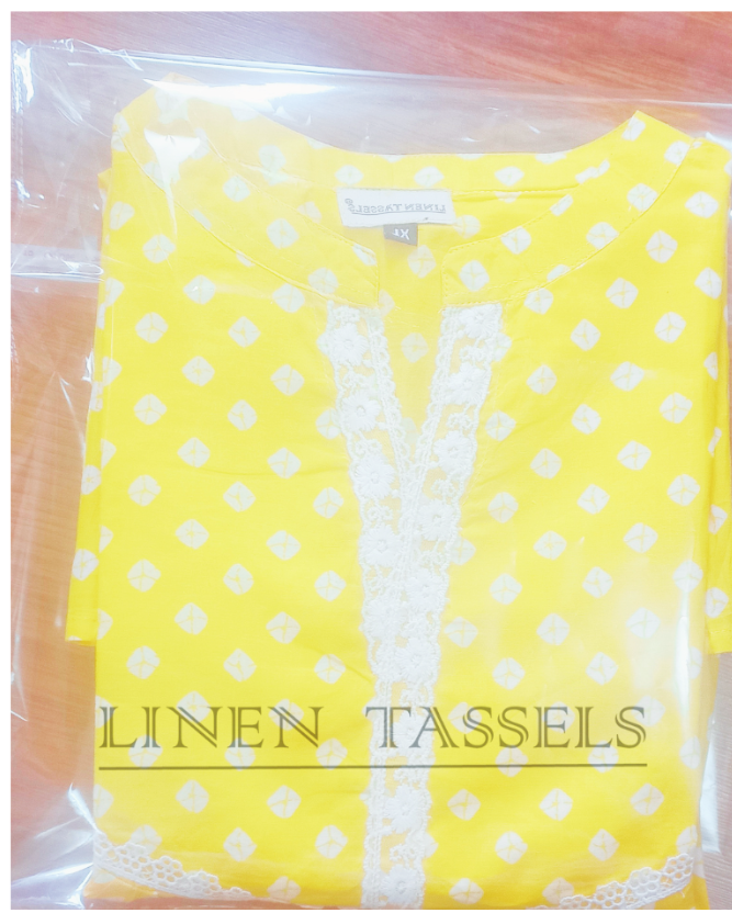 Yellow printed short kurta (Code: KWS00175) Size: Chest 38(XL)