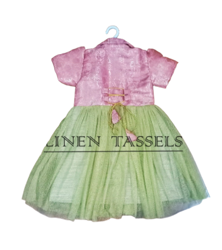 Girls' Pink and gold net party wear frock (Code:KP00168) Size available :6-7 years
