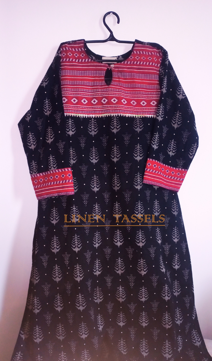 Black Printed Linen Kurta (CODE:KW00185) Size: (L) (SOLD OUT)