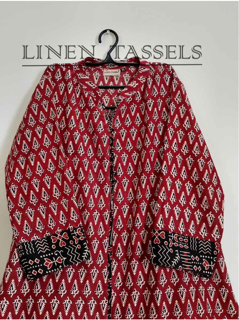 Red Printed Cotton Kurta(Code:KW00187) Size: XL