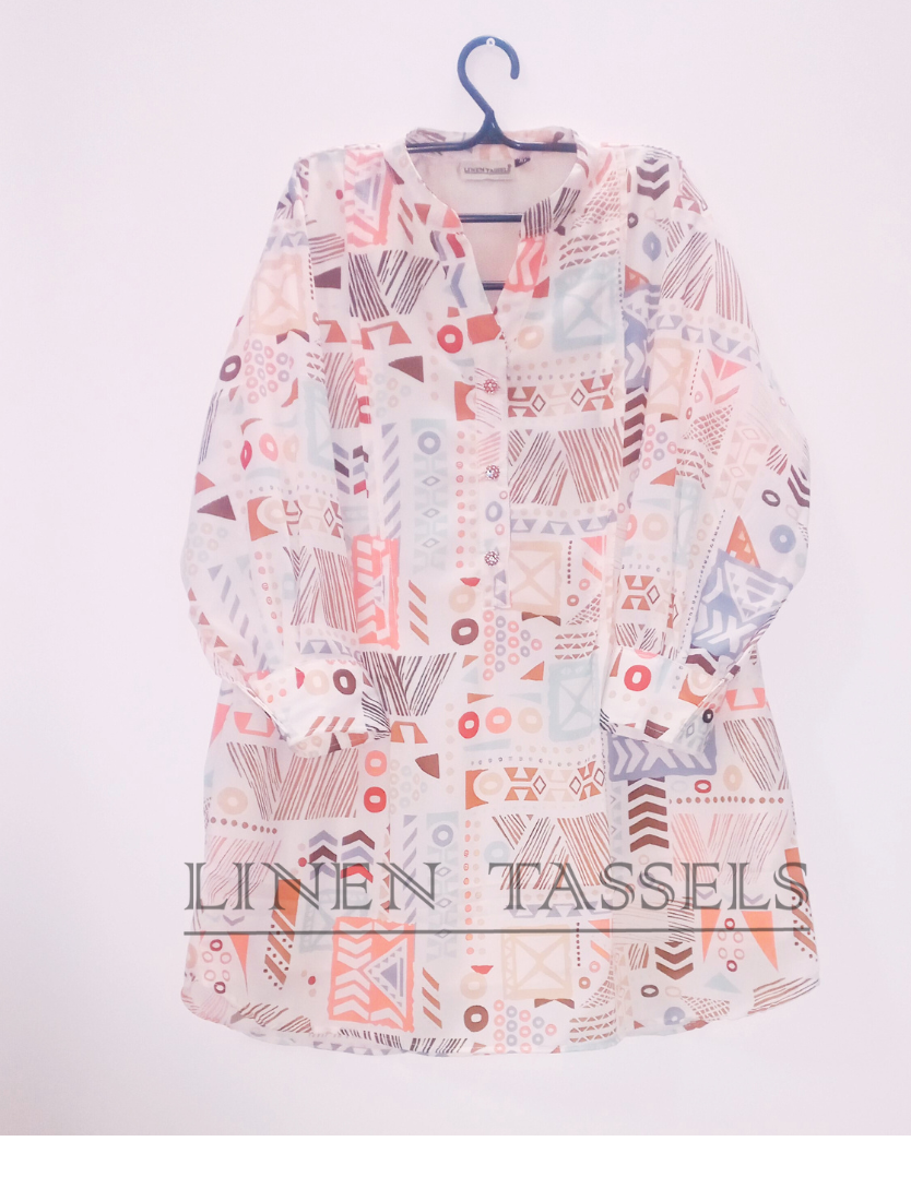 Printed Georgette kurti with cuff sleeves (Code: KWS00183) Size: XL