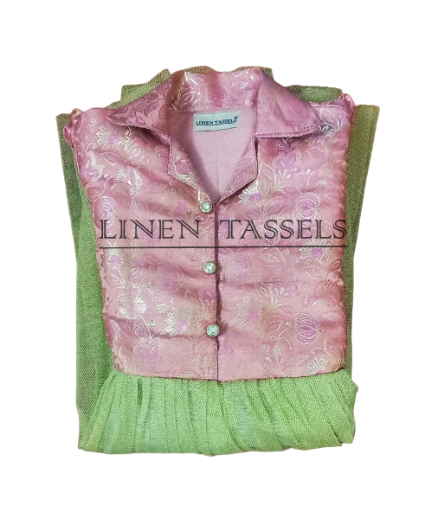 Girls' Pink and gold net party wear frock (Code:KP00168) Size available :6-7 years