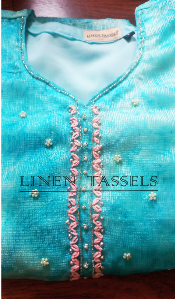 Turquoise Silky Kota Kurta (Code:KW00180) Size :(L)