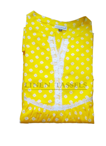 Yellow printed short kurta (Code: KWS00175) Size: Chest 38(XL)