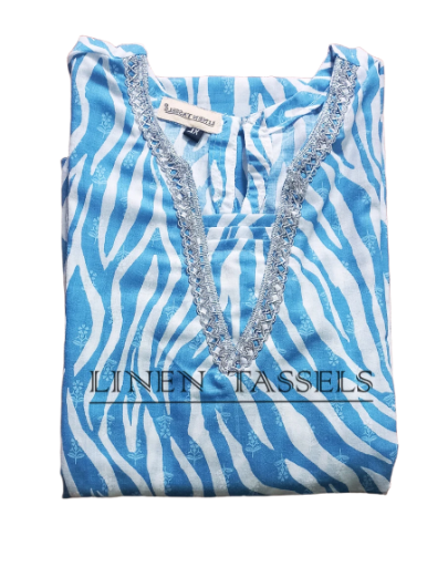 Blue Zebra Print Blue and white Cotton Kurta Code:(KW00172) Size (XL)