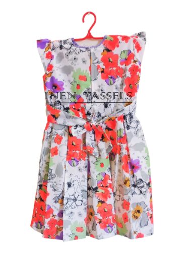 Girls' Floral Print Dress (Code: KC00171) Size: 6-7 years