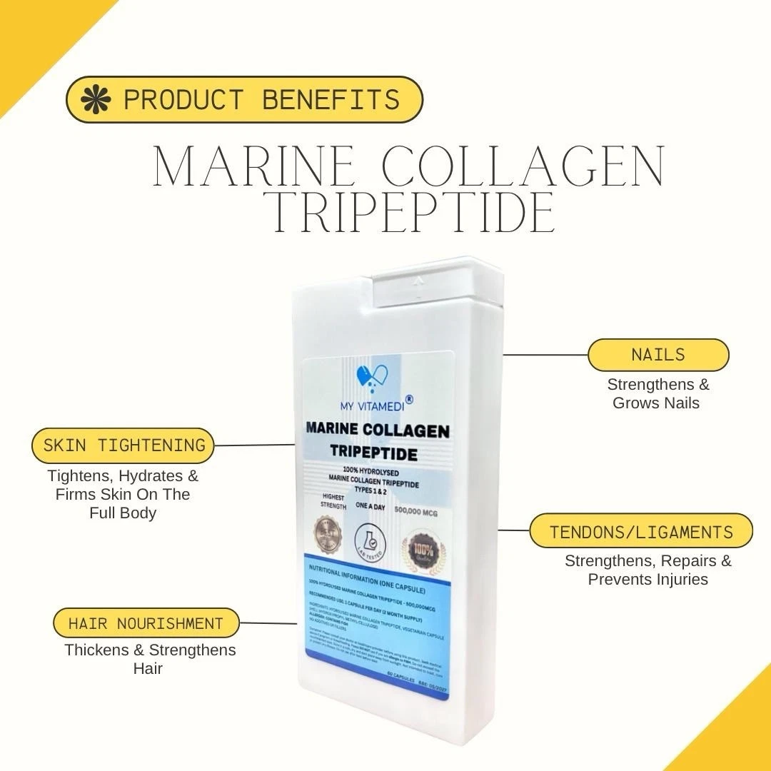 MARINE COLLAGEN CAPSULES TYPES 1 & 2 - 2 MONTH SUPPLY HIGHEST STRENGTH 500,000MCG