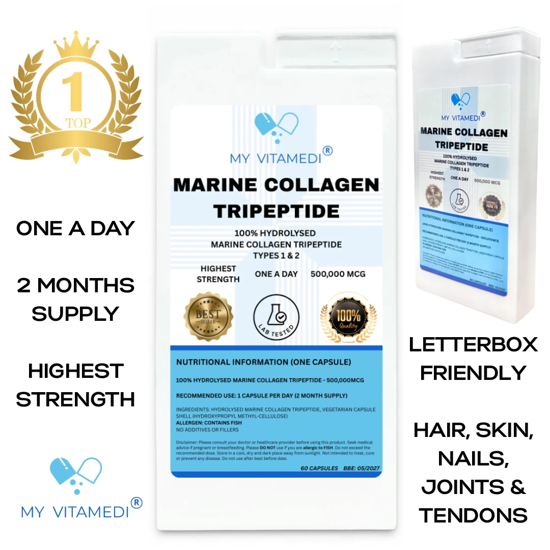 MARINE COLLAGEN CAPSULES TYPES 1 & 2 - 2 MONTH SUPPLY HIGHEST STRENGTH 500,000MCG