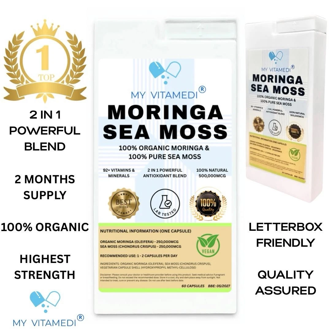 SEA MOSS & MORINGA CAPSULES 2 MONTH SUPPLY - 2 IN 1 BLEND - LAB TESTED 100% PURE
