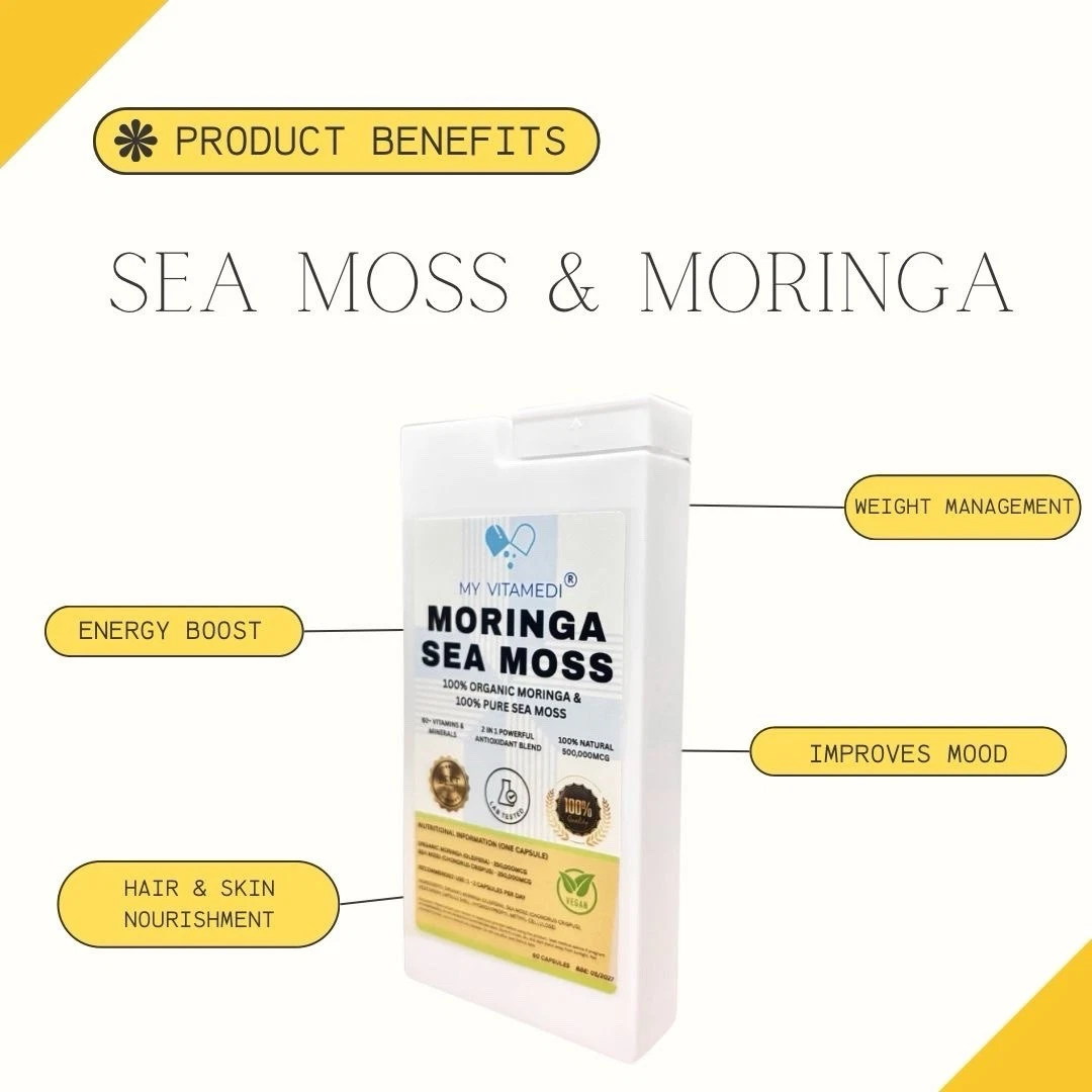 SEA MOSS & MORINGA CAPSULES 2 MONTH SUPPLY - 2 IN 1 BLEND - LAB TESTED 100% PURE