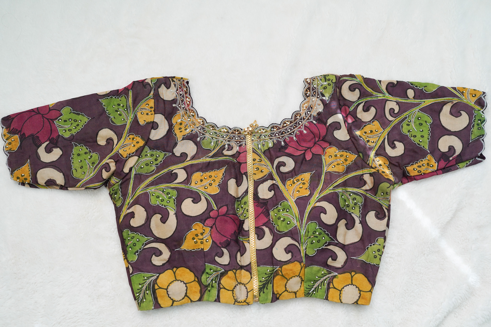 Pure Pen Kalamkari Maggam Work Blouse