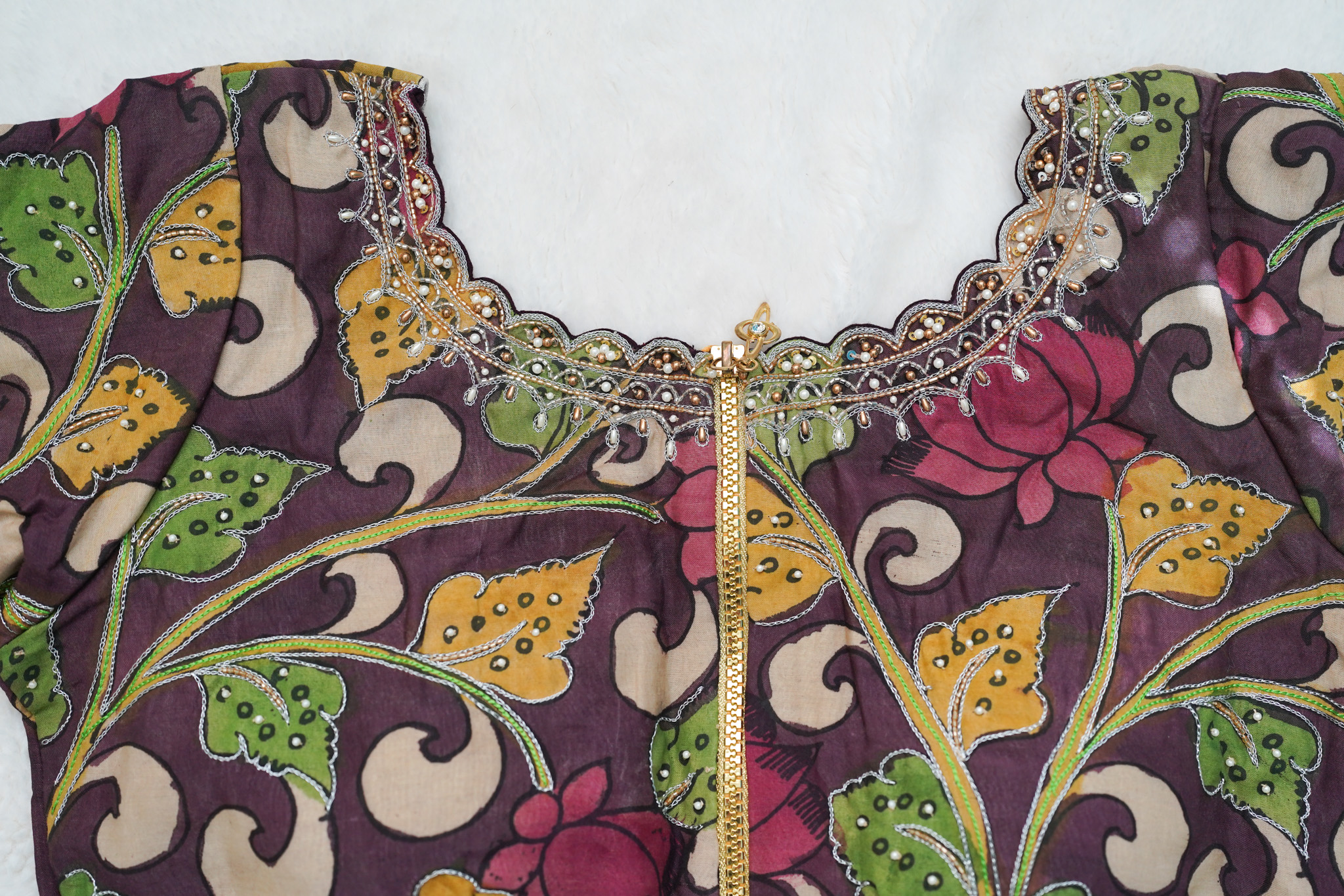 Pure Pen Kalamkari Maggam Work Blouse