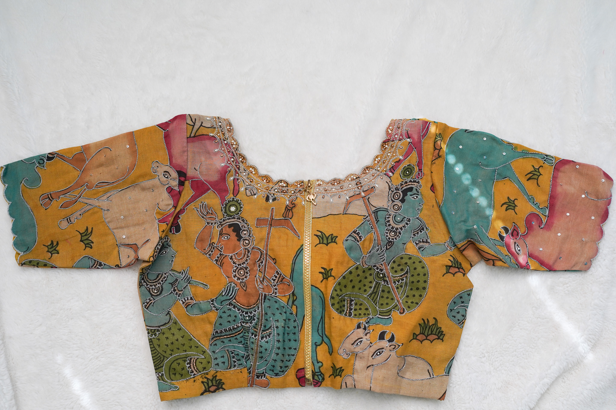 Pure Pen Kalamkari Maggam Work Blouse