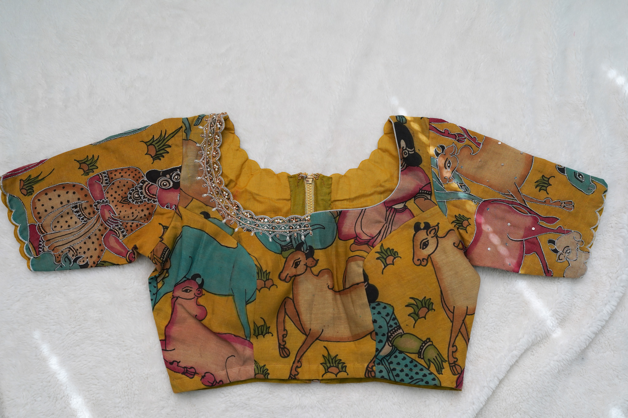 Pure Pen Kalamkari Maggam Work Blouse