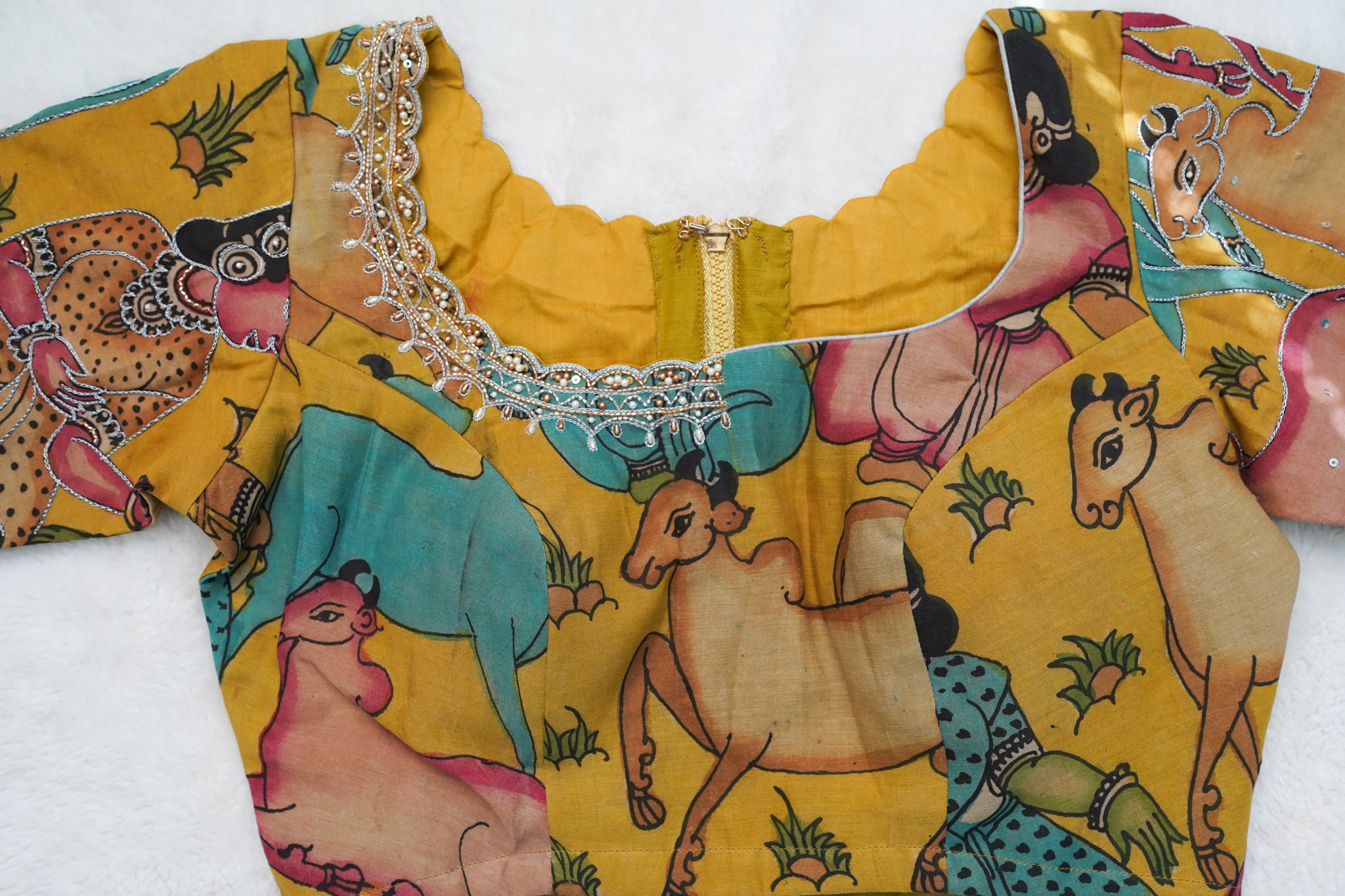 Pure Pen Kalamkari Maggam Work Blouse