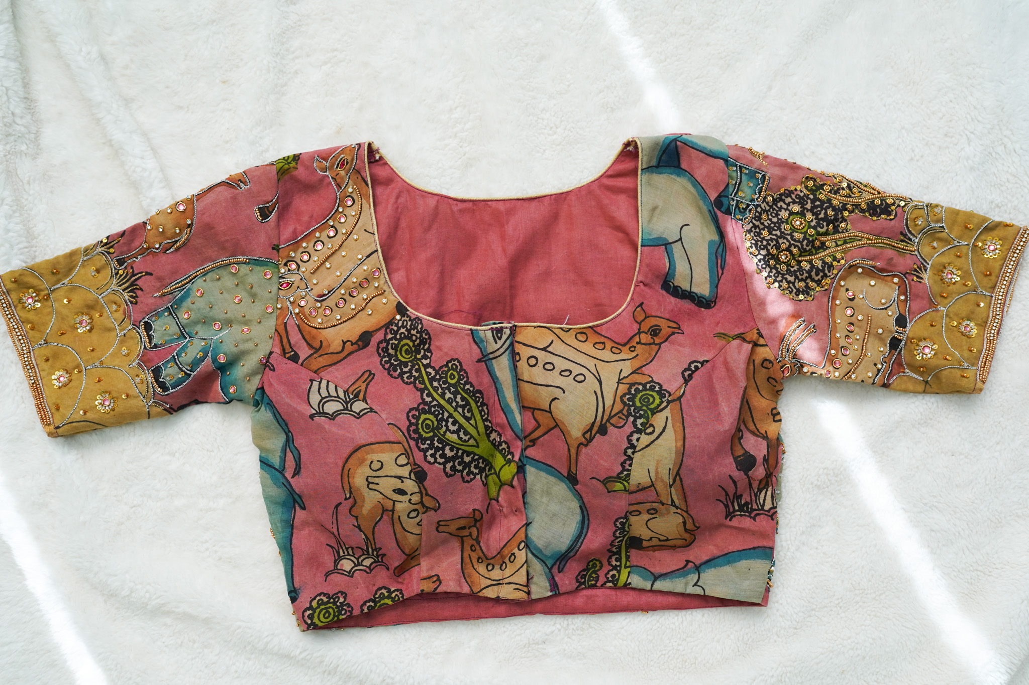 Pure Pen Kalamkari Maggam Work Blouse