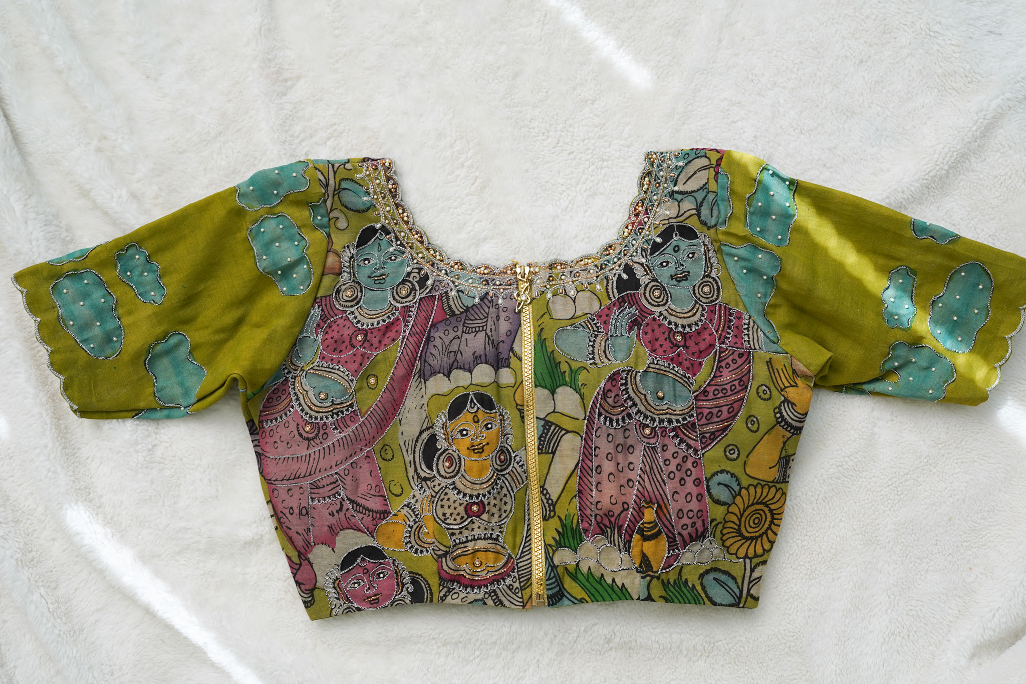 Pure Pen Kalamkari Maggam Work Blouse