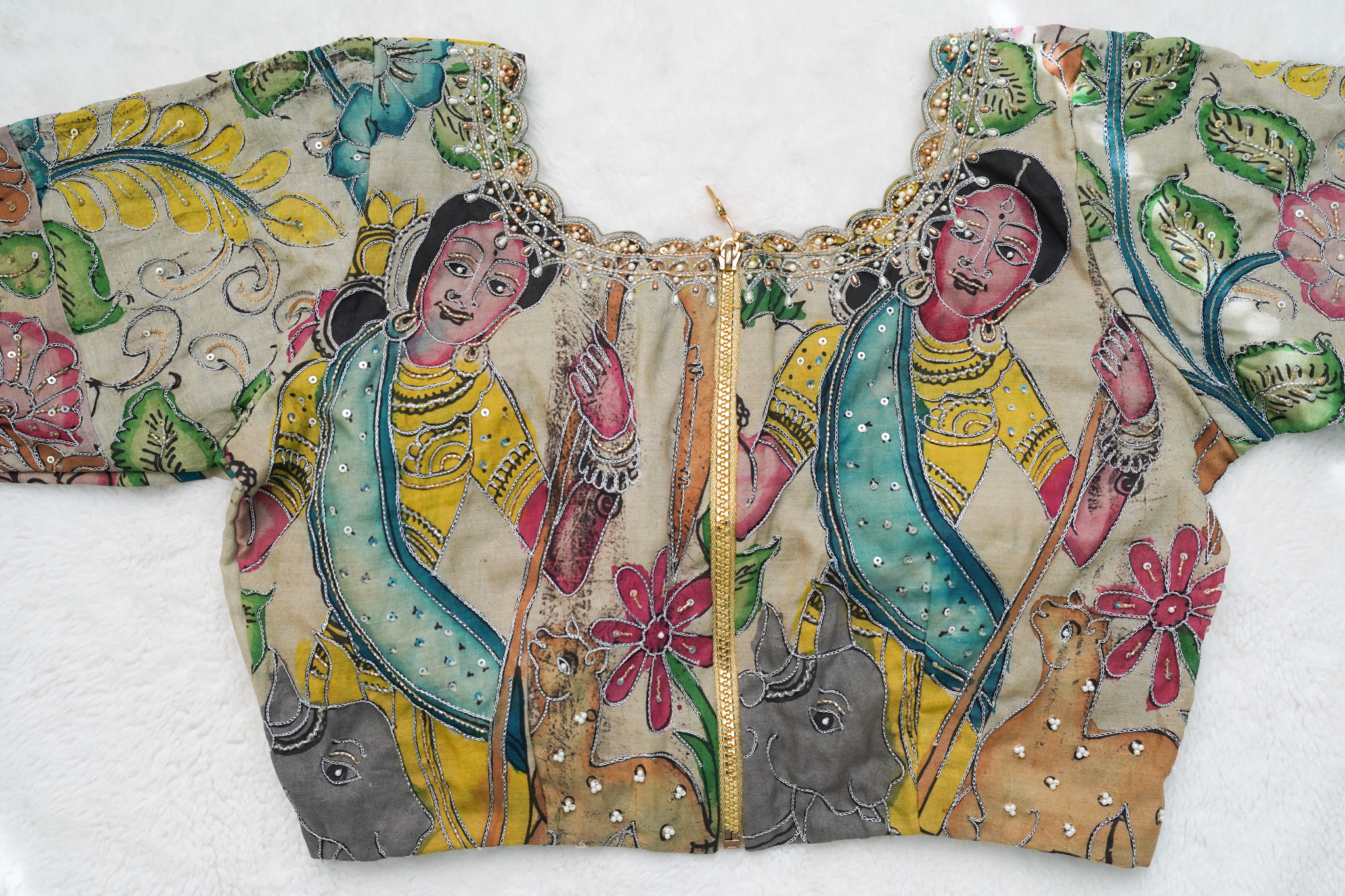 Pure Pen Kalamkari Maggam Work Blouse