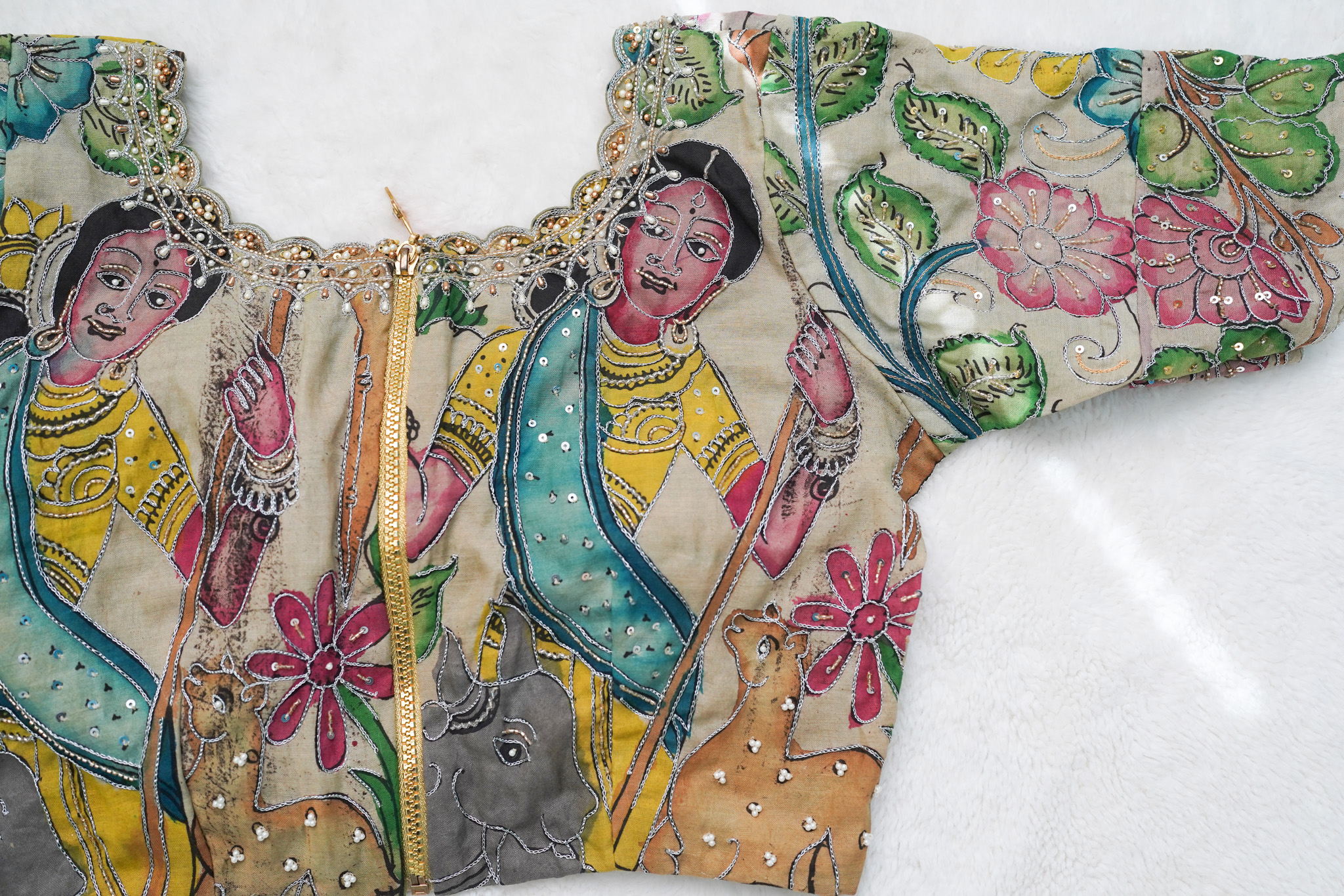 Pure Pen Kalamkari Maggam Work Blouse