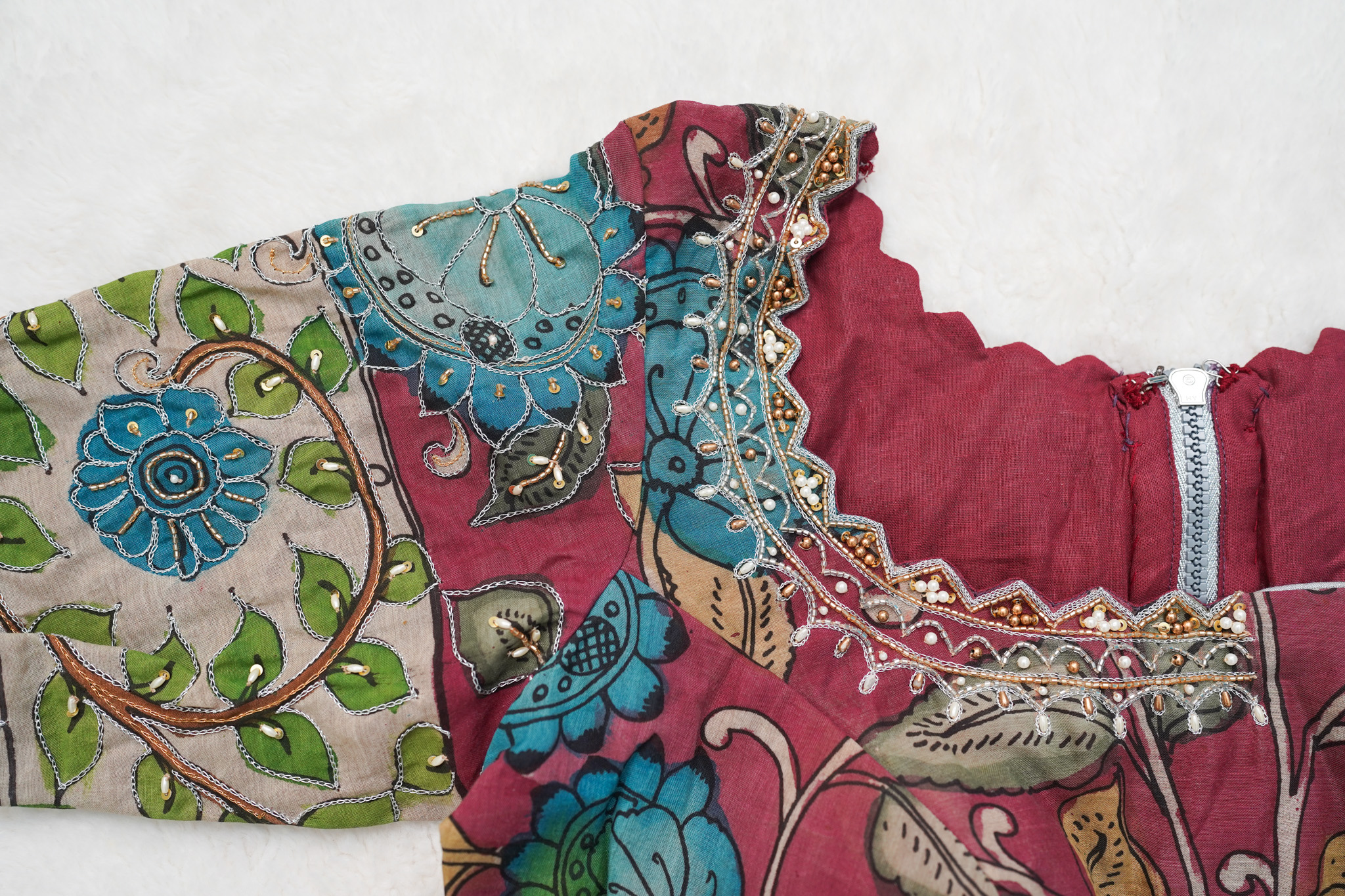 Pure Pen Kalamkari Maggam Work Blouse