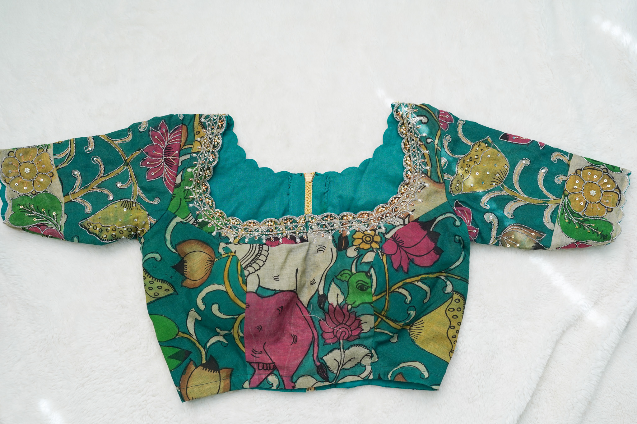 Pure Pen Kalamkari Maggam Work Blouse