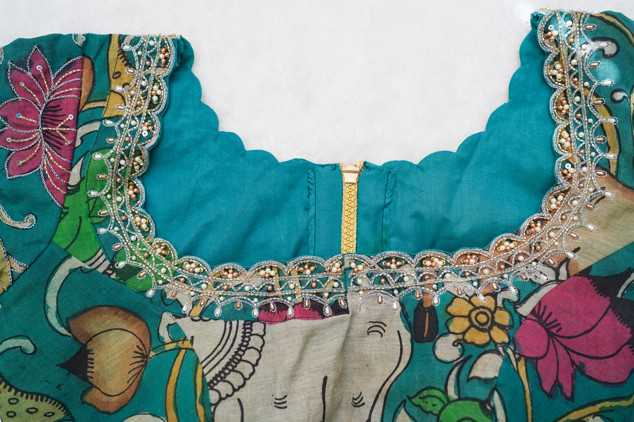 Pure Pen Kalamkari Maggam Work Blouse