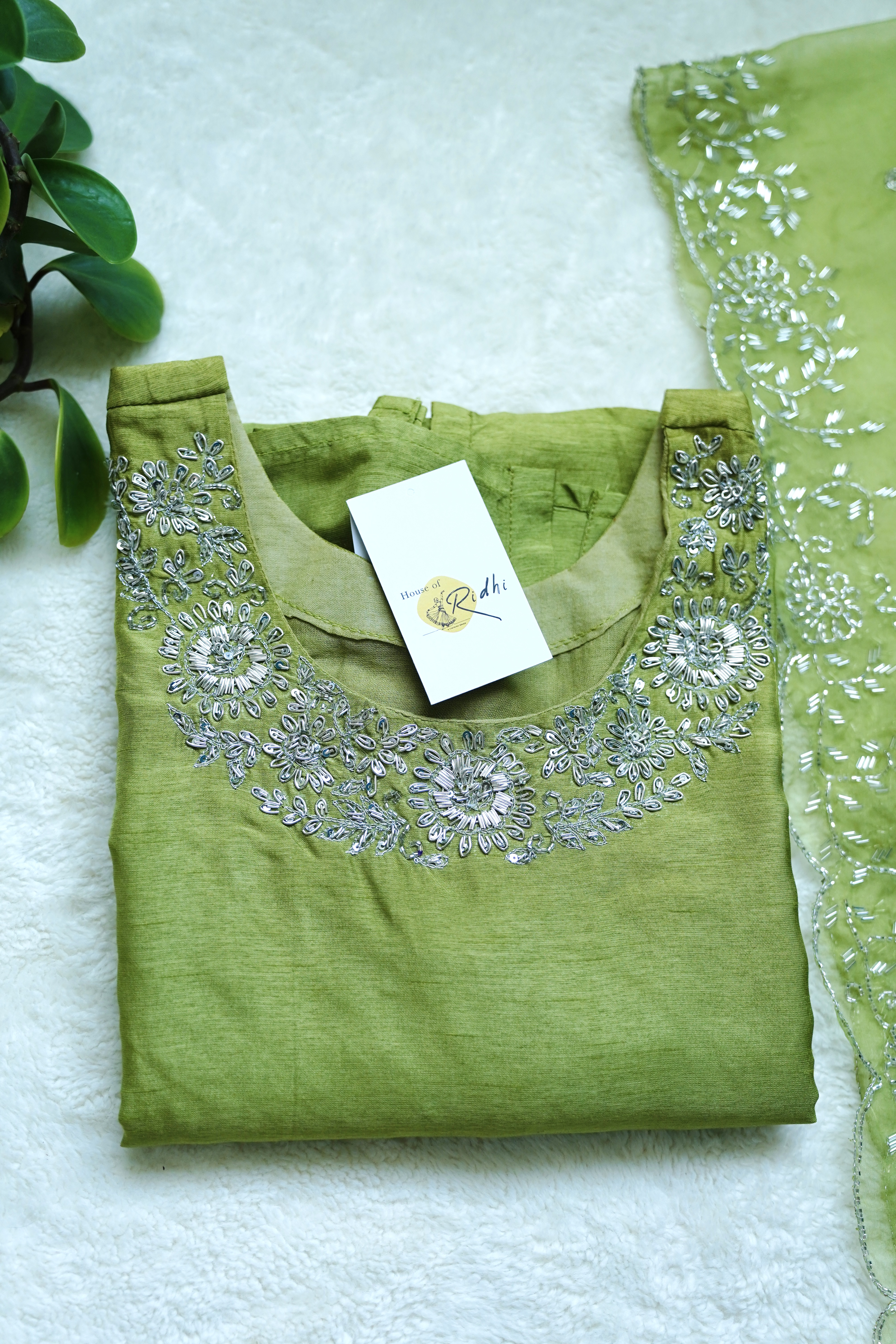 Olive Green Hand Work 3PC Suit Set