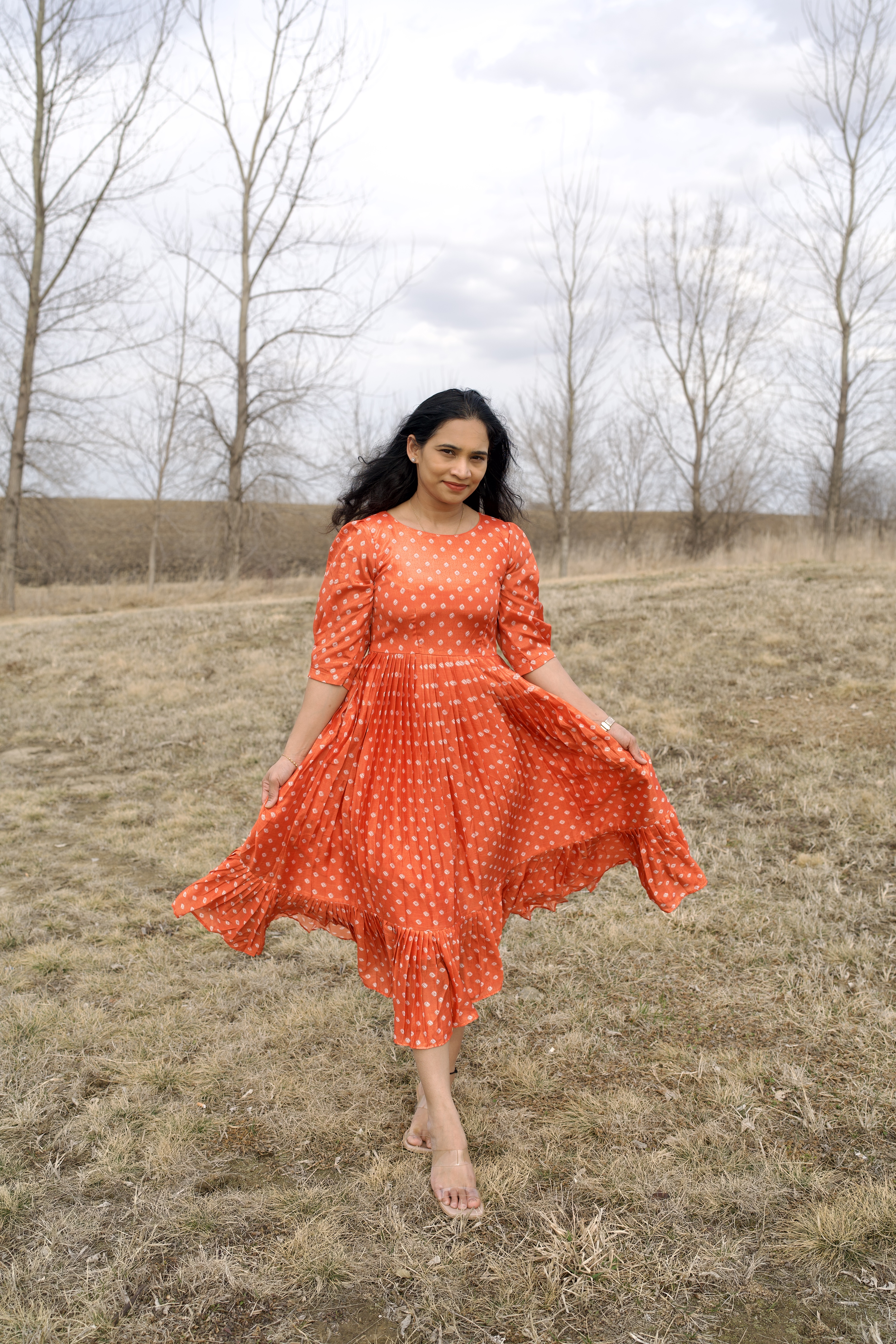 Orange Polka Dot Chinnon Dress