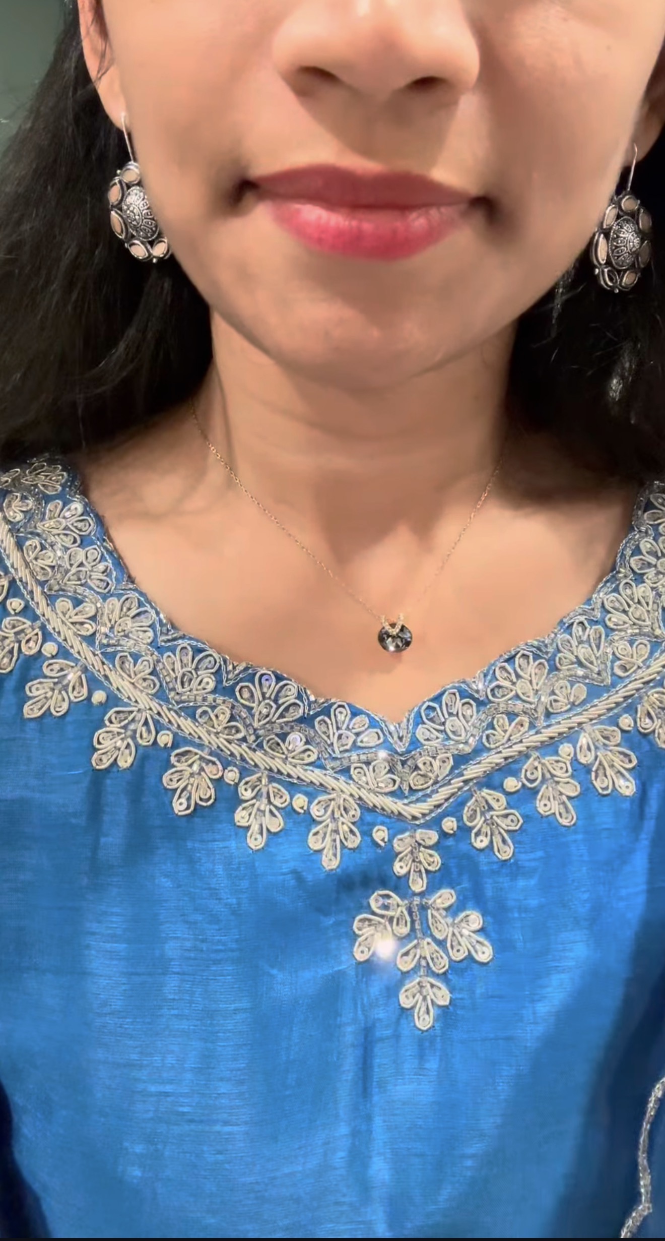 Rich Blue 3 PC Suit Set with Silver Zardosi & Scalloped Detailing