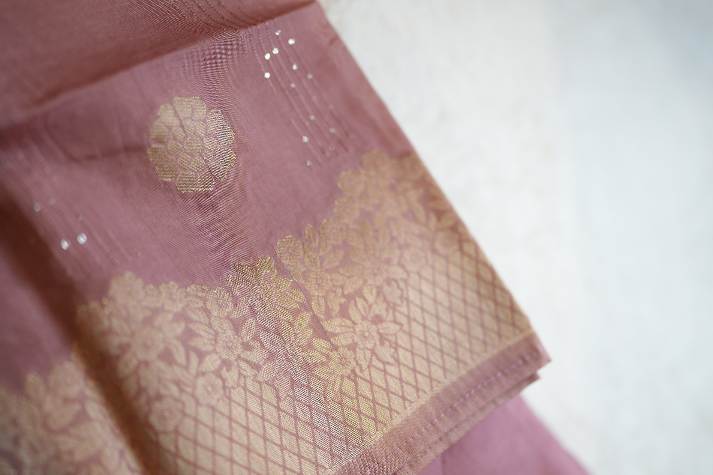 Dusty Pink 3 PC Suit Set with Zardosi & Banarasi Dupatta