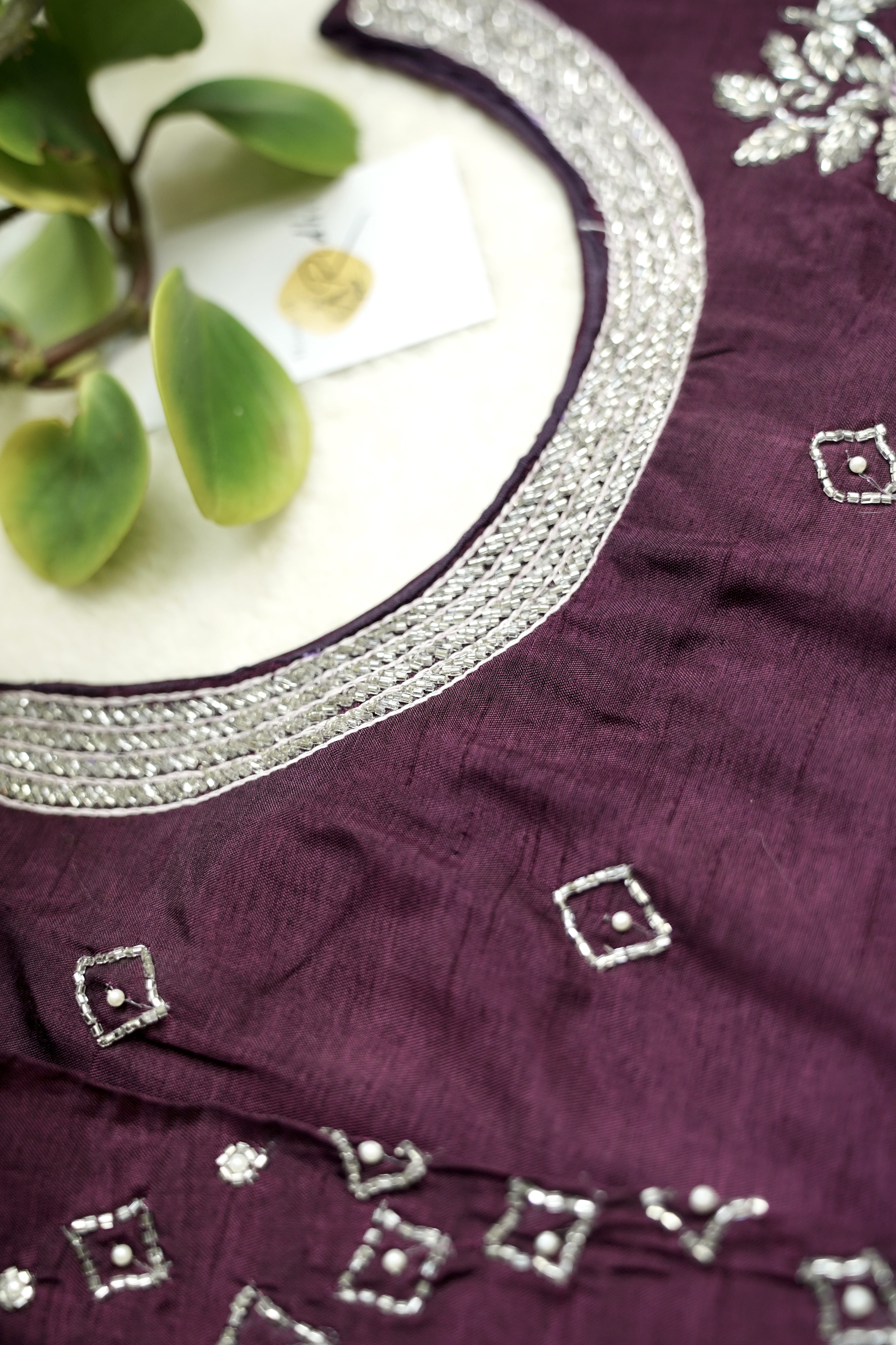 Deep Maroon Dola Silk Suit with Pink Organza Dupatta