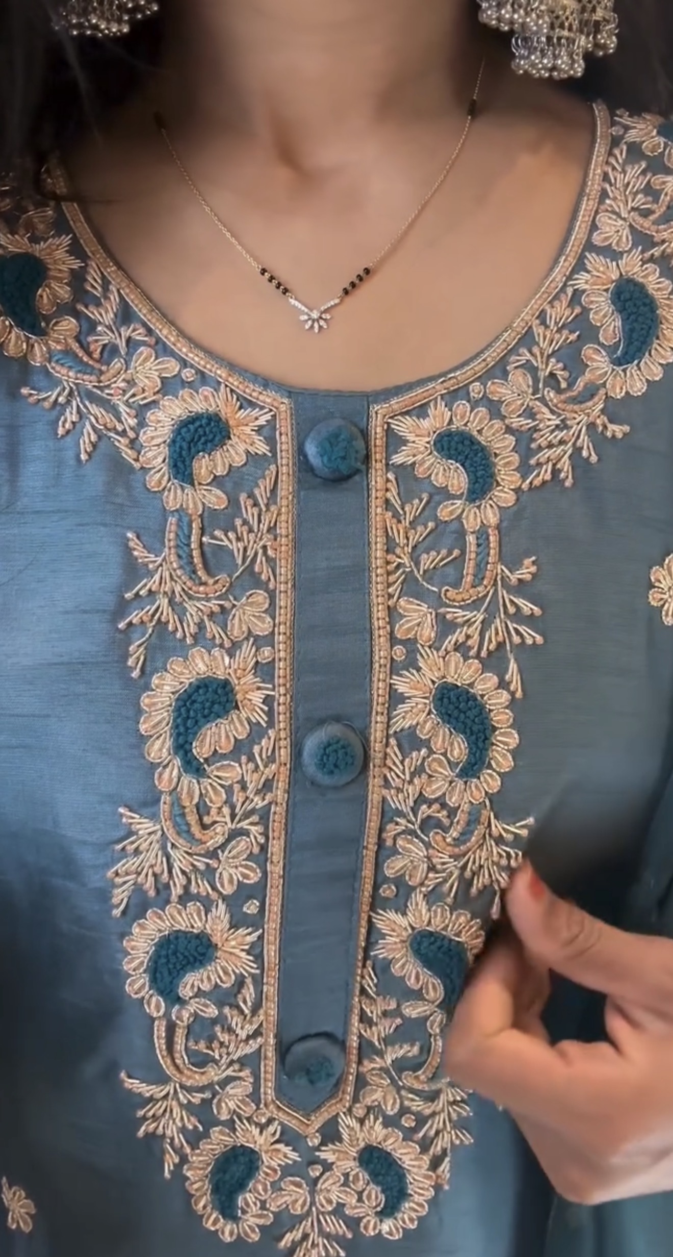 Hand Embroidered Blue Kurta Suit Set