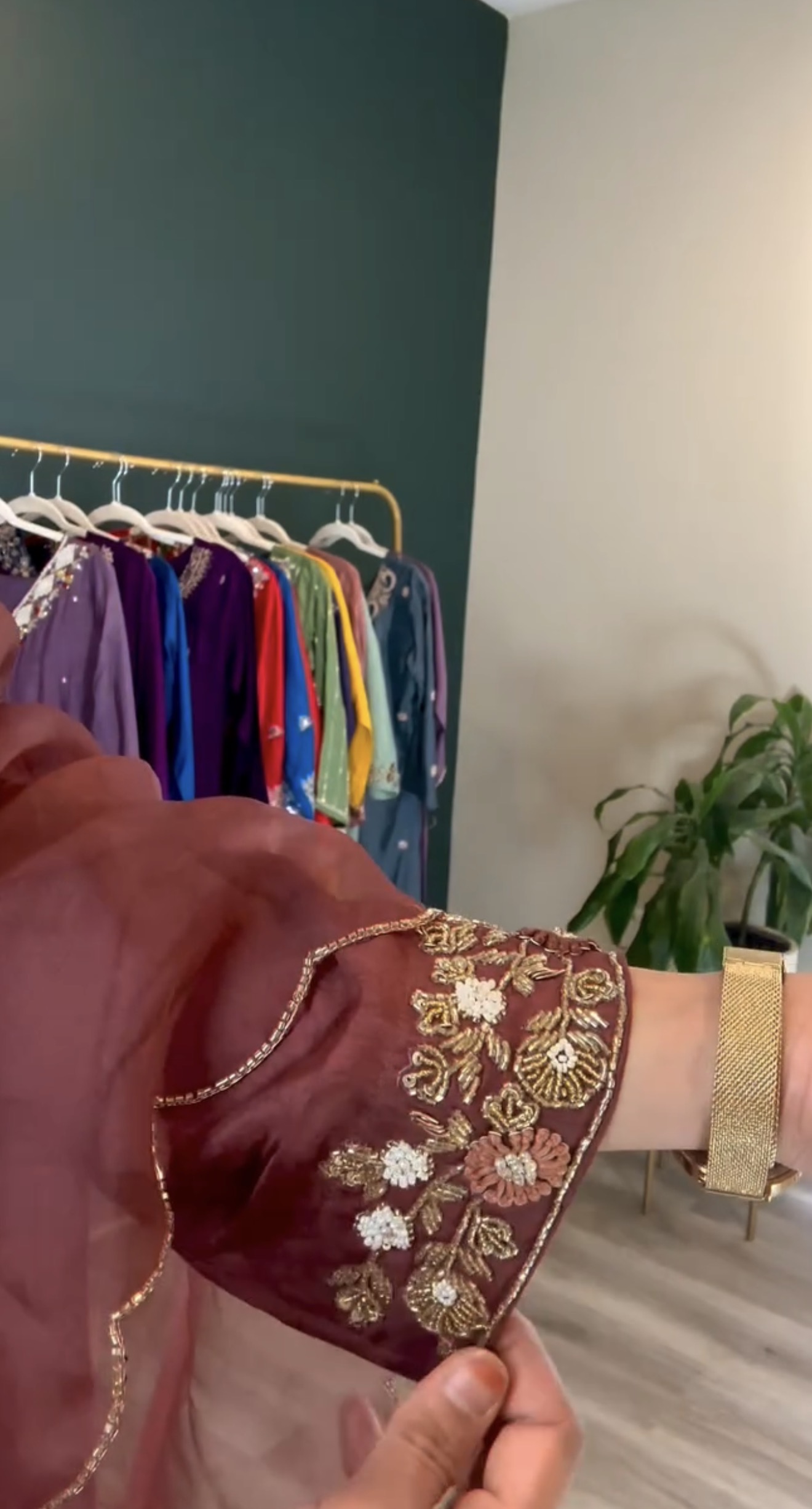 Chocolate Brown 3 PC Suit Set with Zardosi & Maggam Work