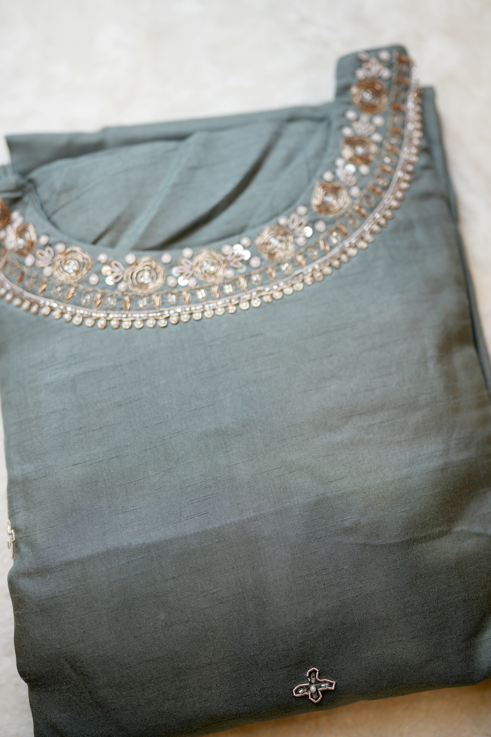 Dusty Green Embroidered Kurta Suit Set