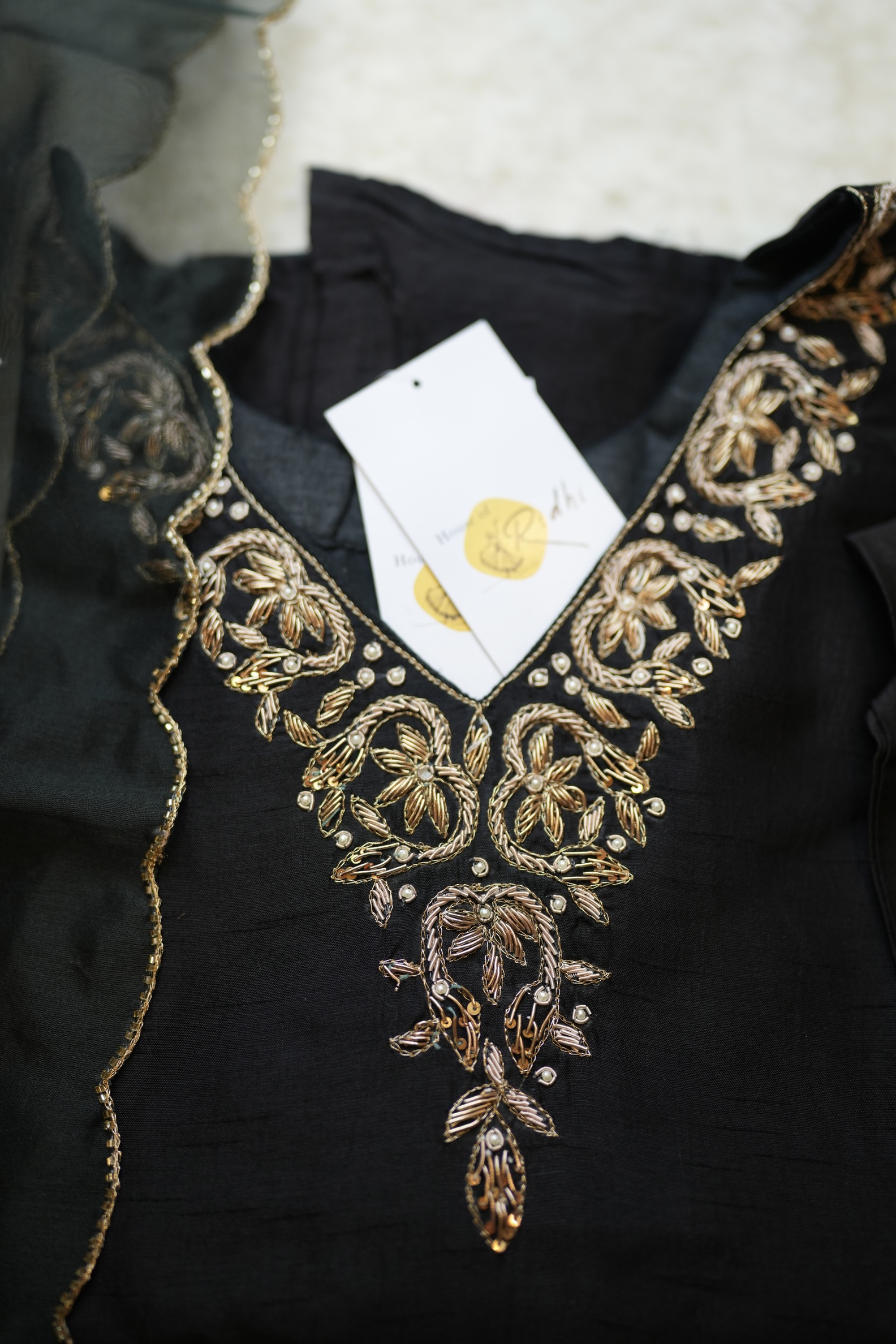 Midnight Black Gold-Embroidered Kurta Set