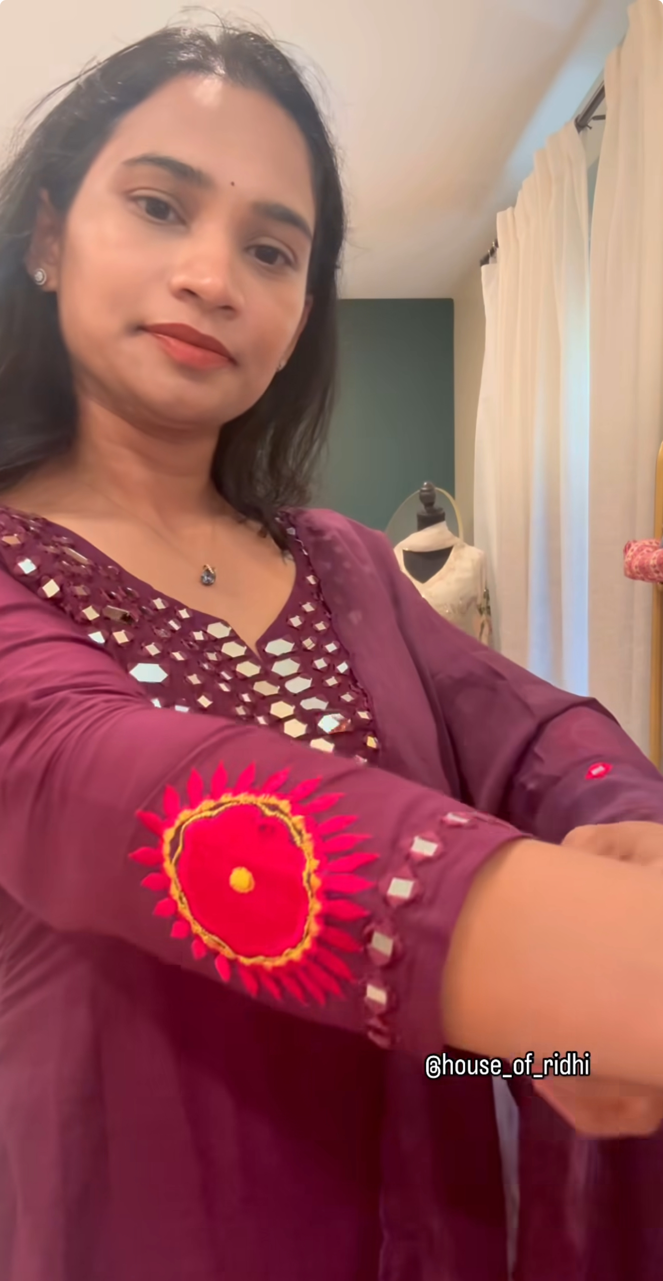 Deep Purple Mul Cotton Set with Mirror Work & Pink Embroidery