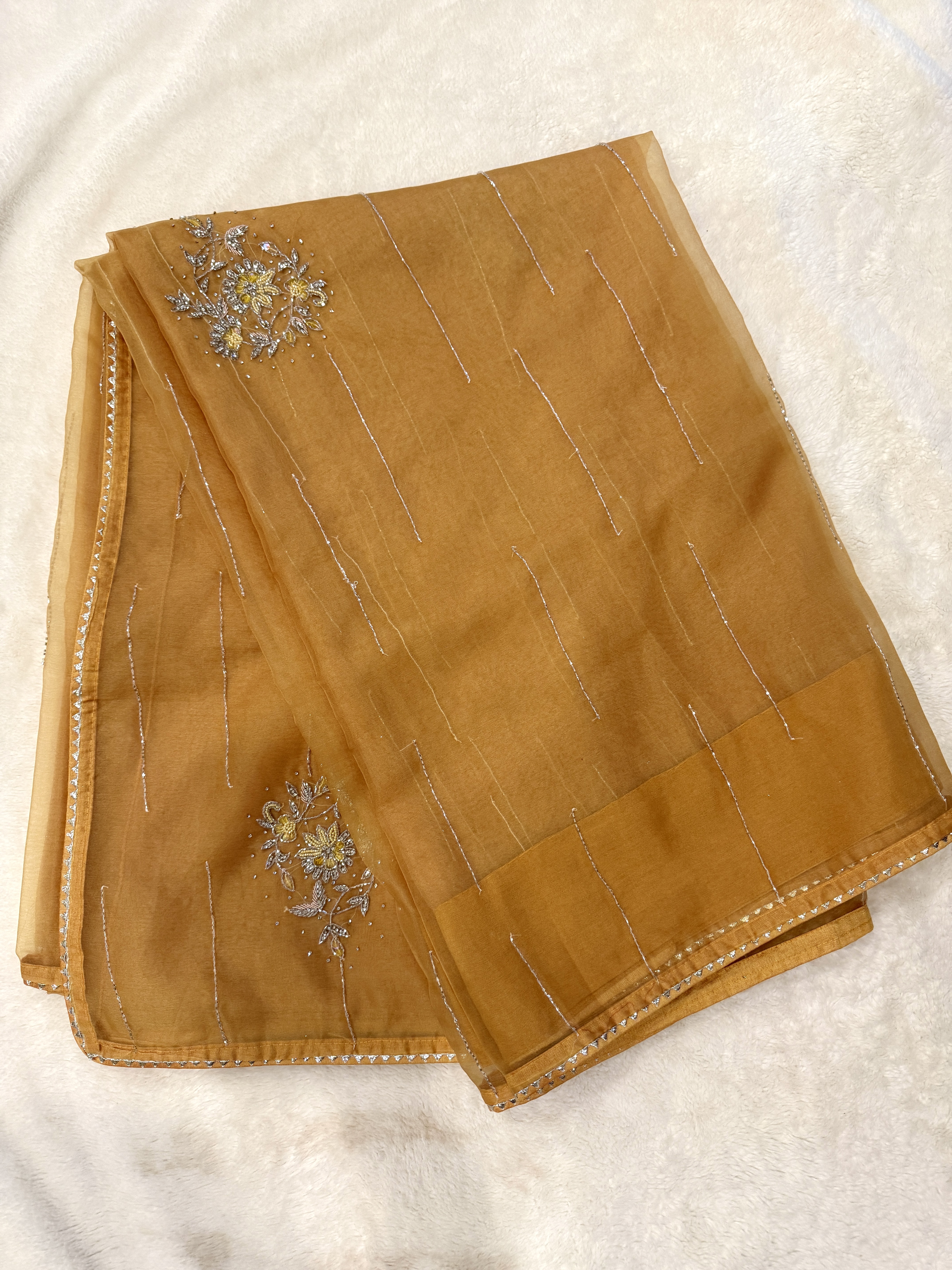 ✨ Caramel Glow Organza Saree ✨