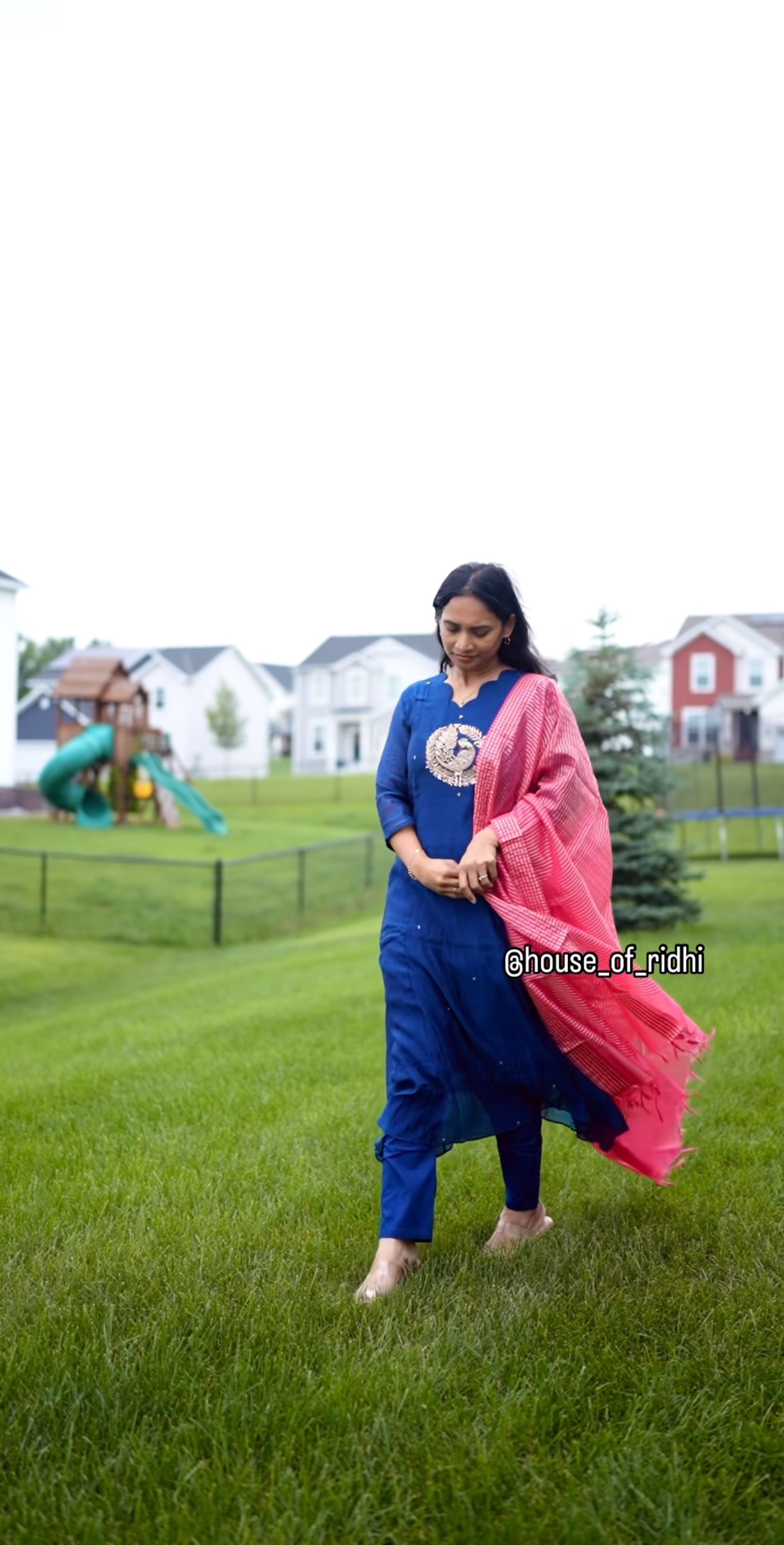 Navy Mul Chanderi Set with Heavy Handwork & Pink Tissue Dupatta