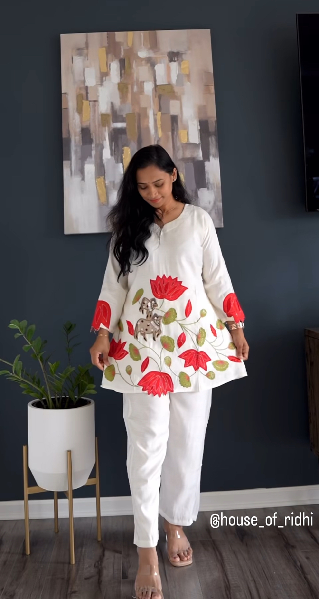 Pichwai Cotton Co-ord Set with Floral Appliqué Sleeves