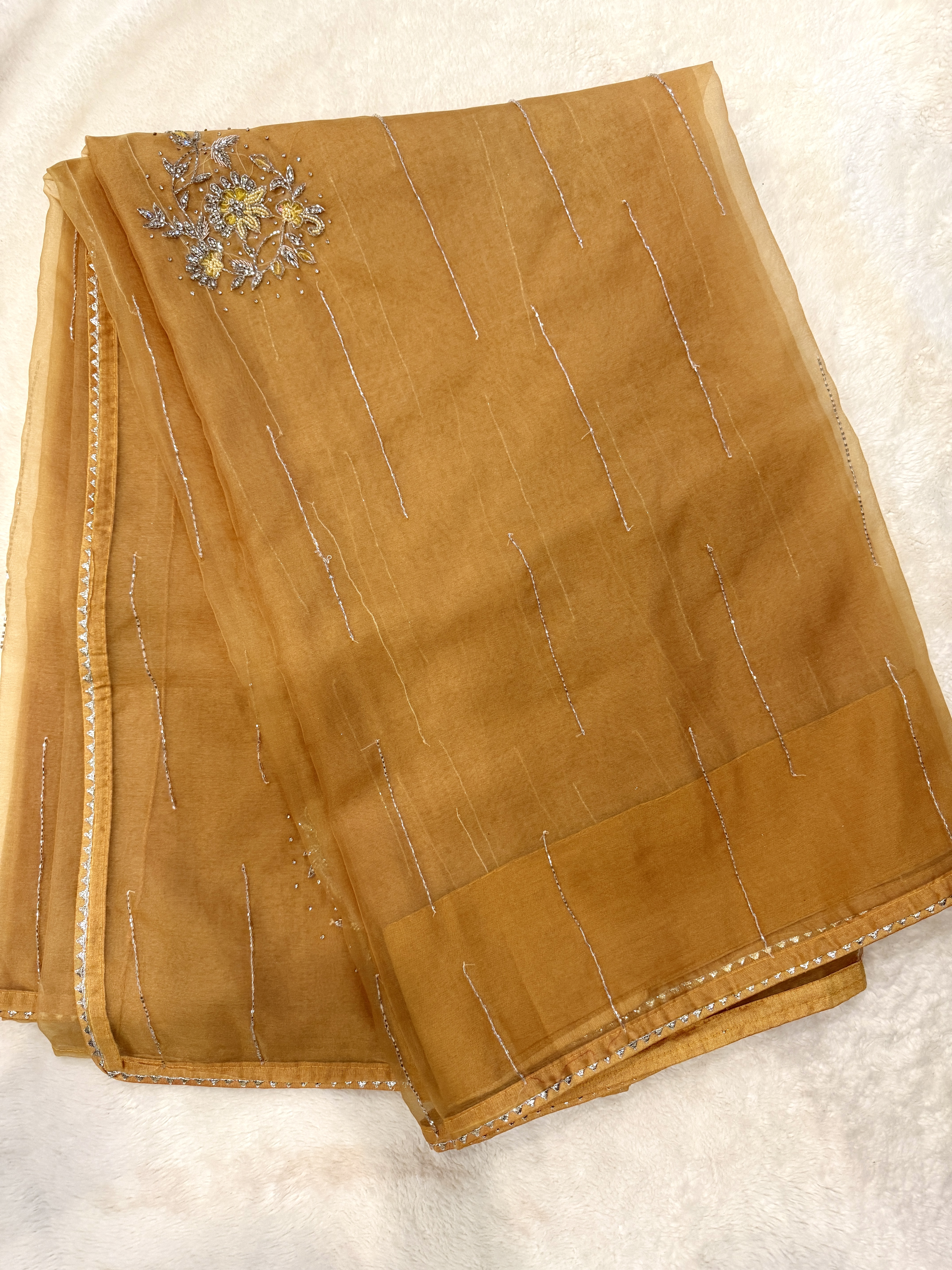 ✨ Caramel Glow Organza Saree ✨